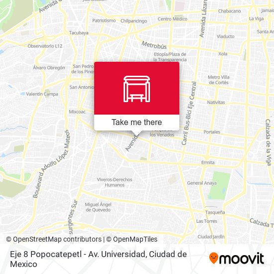 Eje 8 Popocatepetl - Av. Universidad map