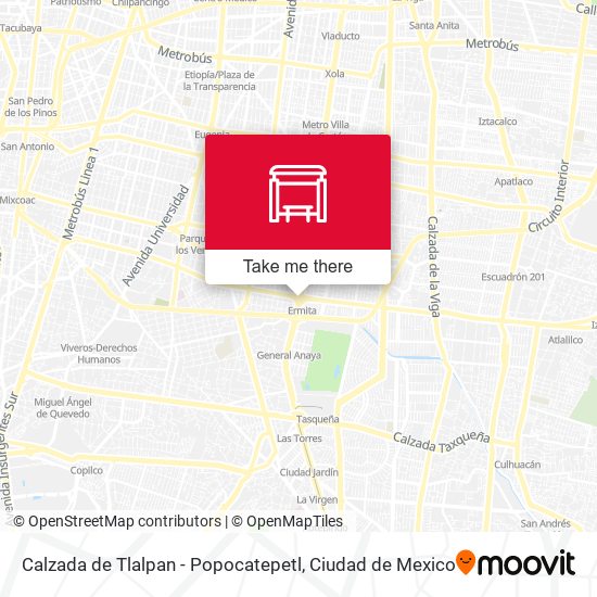Calzada de Tlalpan - Popocatepetl map