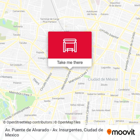 Mapa de Av. Puente de Alvarado - Av. Insurgentes