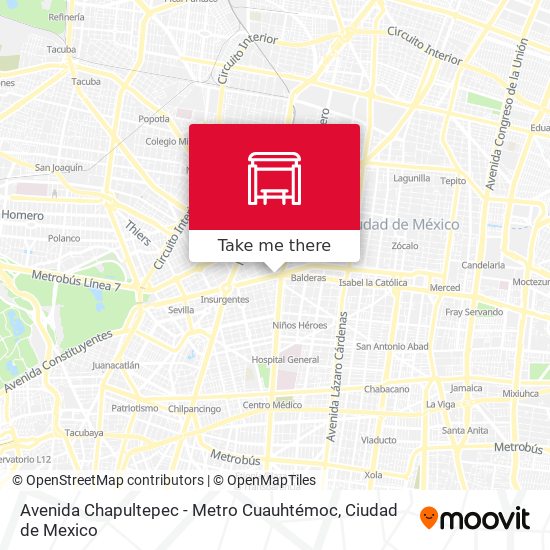 Mapa de Avenida Chapultepec - Metro Cuauhtémoc