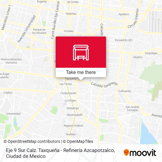 Eje 9 Sur Calz. Taxqueña - Refinería Azcapotzalco map