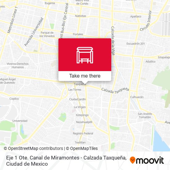 Eje 1 Ote. Canal de Miramontes - Calzada Taxqueña map