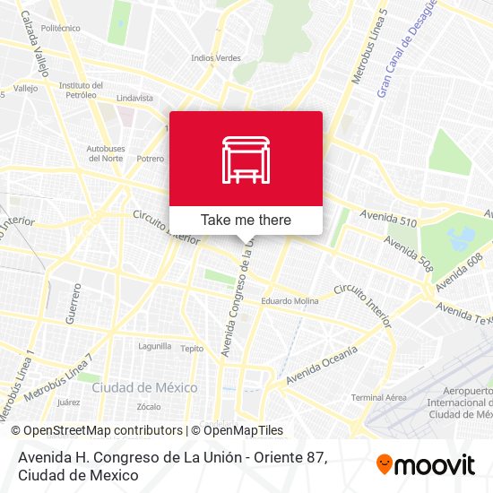 Avenida H. Congreso de La Unión - Oriente 87 map