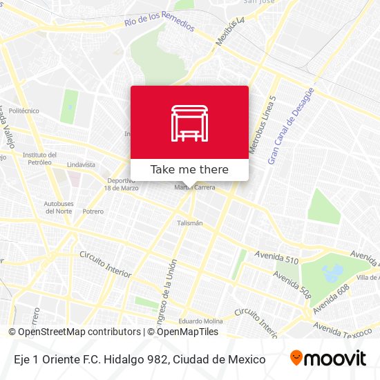 Mapa de Eje 1 Oriente F.C. Hidalgo 982