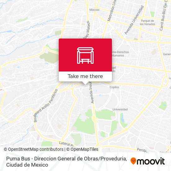Puma Bus - Direccion General de Obras / Proveduria map