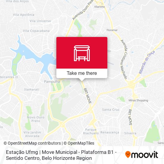 Mapa Estação Ufmg | Move Municipal - Plataforma B1 - Sentido Centro