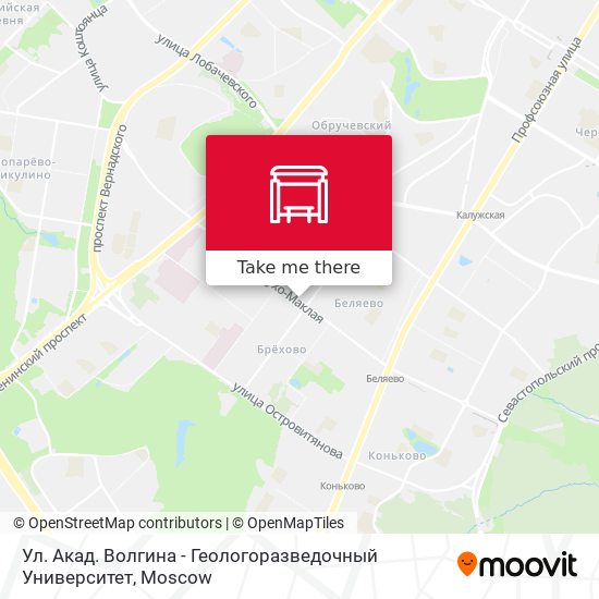 Ул. Акад. Волгина - Геологоразведочный Университет map