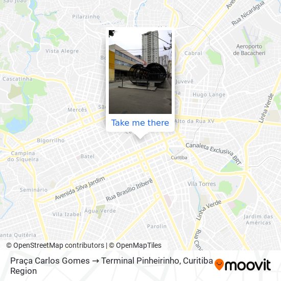 Mapa Praça Carlos Gomes → Terminal Pinheirinho