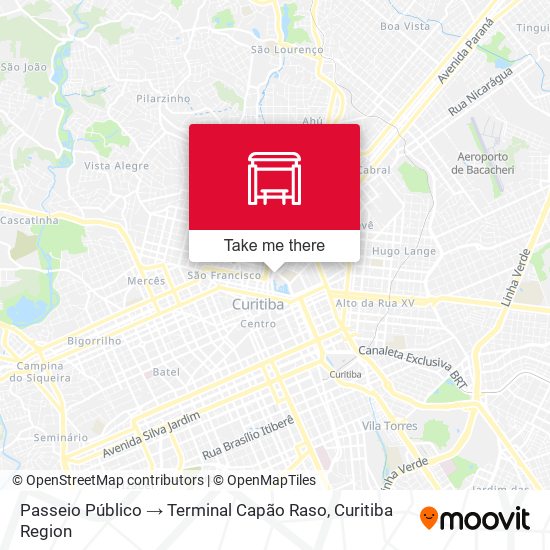 Mapa Passeio Público → Terminal Capão Raso
