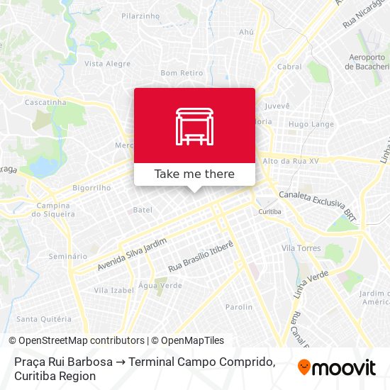 Praça Rui Barbosa → Terminal Campo Comprido map