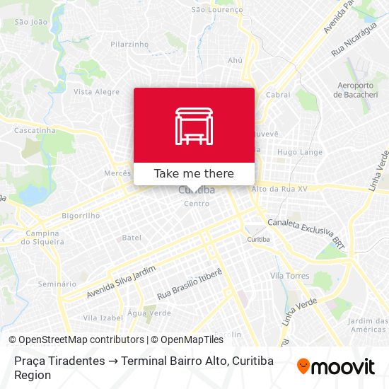 Praça Tiradentes → Terminal Bairro Alto map