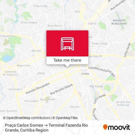 Mapa Praça Carlos Gomes → Terminal Fazenda Rio Grande