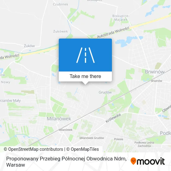Карта Proponowany Przebieg Północnej Obwodnica Ndm