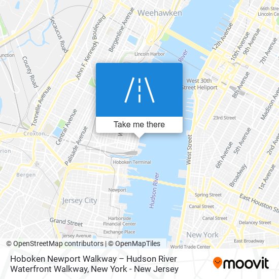 Mapa de Hoboken Newport Walkway – Hudson River Waterfront Walkway