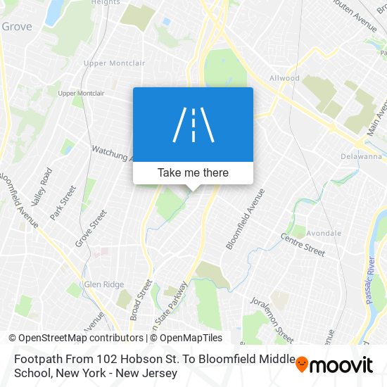 Mapa de Footpath From 102 Hobson St. To Bloomfield Middle School