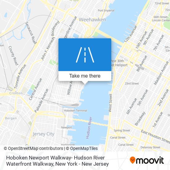 Hoboken Newport Walkway- Hudson River Waterfront Walkway map