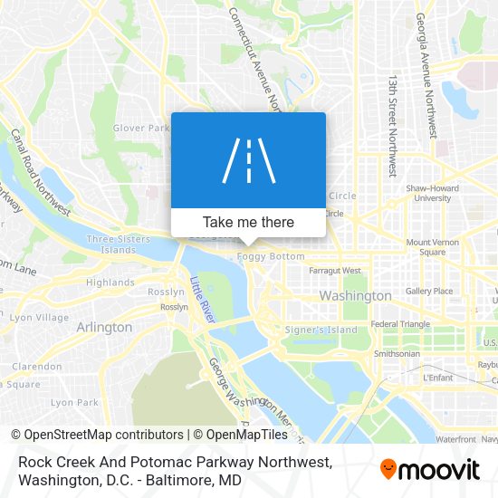 Rock Creek And Potomac Parkway Northwest map