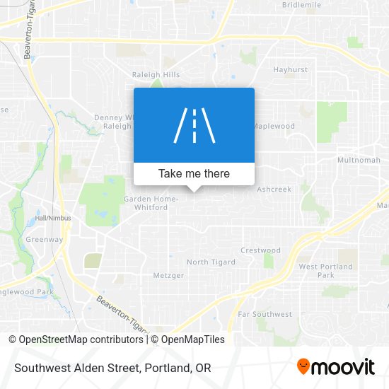 Southwest Alden Street map