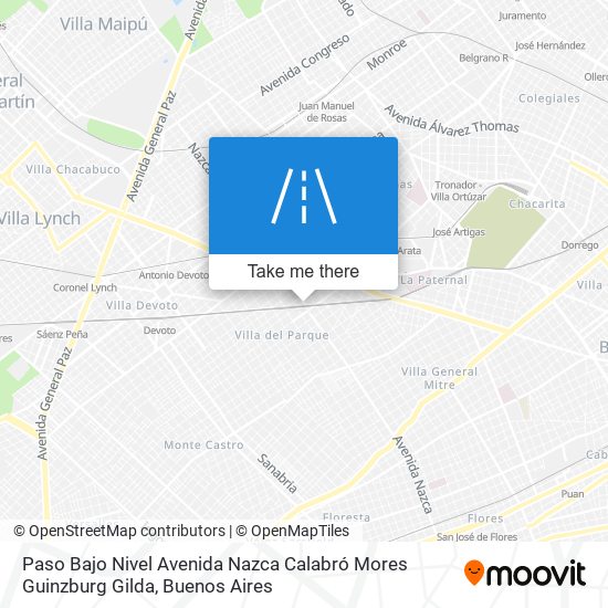 Mapa de Paso Bajo Nivel Avenida Nazca Calabró Mores Guinzburg Gilda