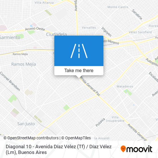 Mapa de Diagonal 10 - Avenida Díaz Vélez (Tf) / Díaz Vélez (Lm)