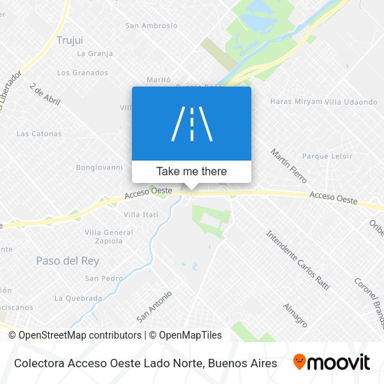 Mapa de Colectora Acceso Oeste Lado Norte