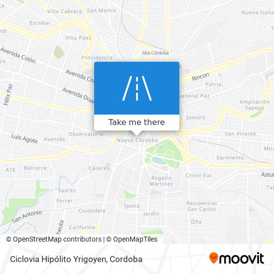 Ciclovia Hipólito Yrigoyen map