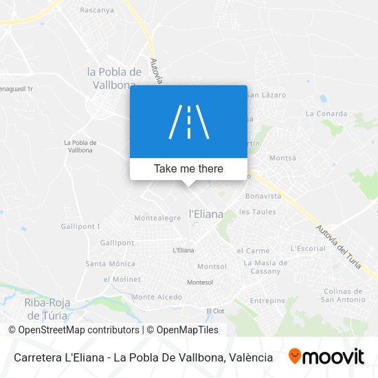 Carretera L'Eliana - La Pobla De Vallbona map