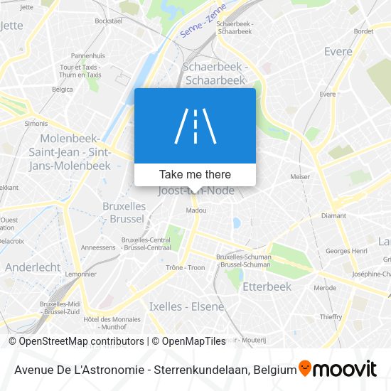 Avenue De L'Astronomie - Sterrenkundelaan map