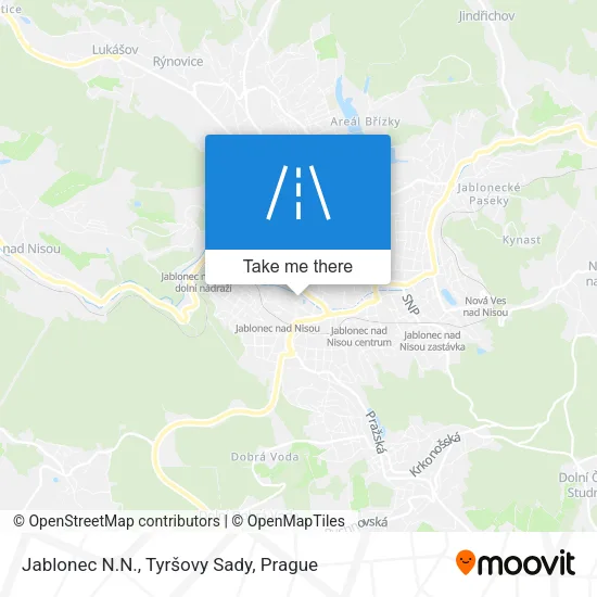 Карта Jablonec N.N., Tyršovy Sady