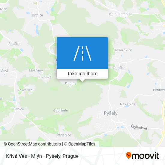 Křivá Ves - Mlýn - Pyšely map