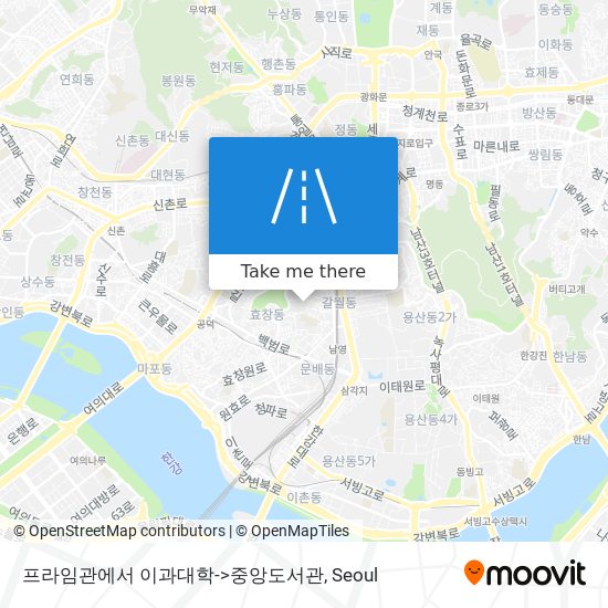 프라임관에서 이과대학->중앙도서관 map