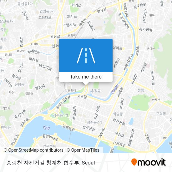 중랑천 자전거길 청계천 합수부 map