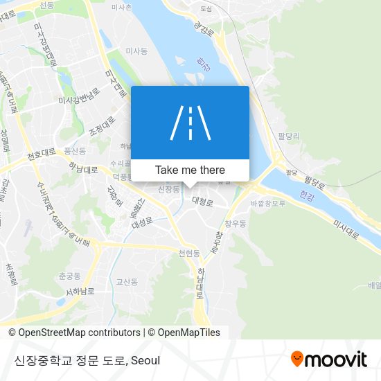 신장중학교 정문 도로 map