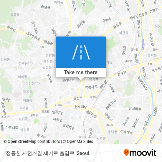 정릉천 자전거길 제기로 출입로 map