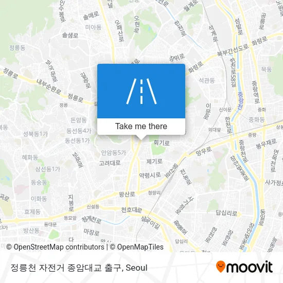 정릉천 자전거 종암대교 출구 map