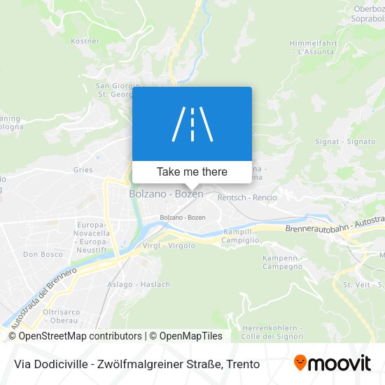 Via Dodiciville - Zwölfmalgreiner Straße map