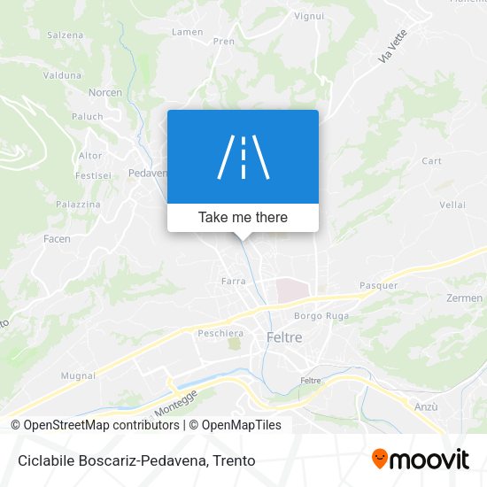 Ciclabile Boscariz-Pedavena map