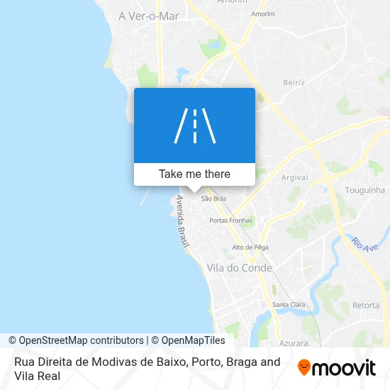 Rua Direita de Modivas de Baixo map