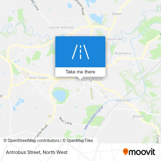 How to get to Antrobus Street, Congleton by bus or train?