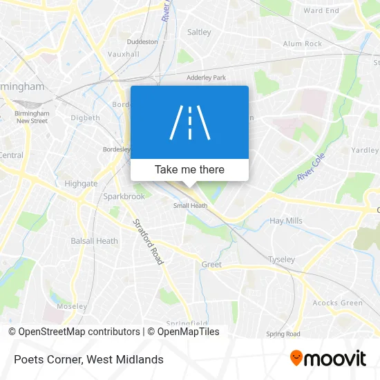 How to get to Poets Corner, Bordesley Green by bus, train or light rail?