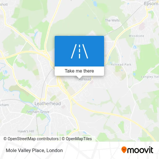How to get to Mole Valley Place, Leatherhead by bus or train?