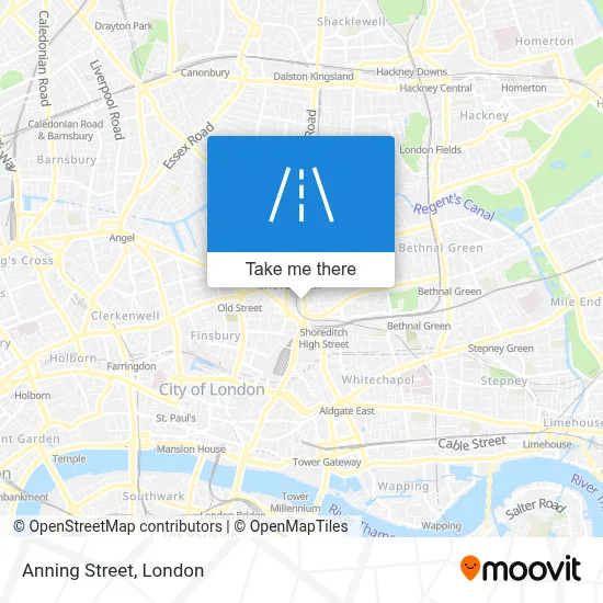 How to get to Anning Street, Shoreditch by bus, train, Tube or DLR?