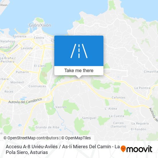 mapa Accesu A-8 Uviéu-Avilés / As-Ii Mieres Del Camín - La Pola Siero