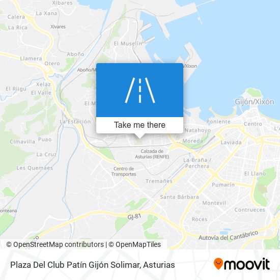 How to get to Plaza Del Club Patín Gijón Solimar by Bus or Train?