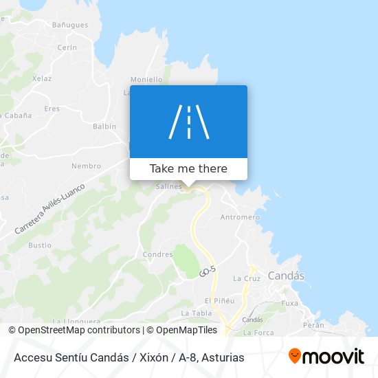 mapa Accesu Sentíu Candás / Xixón / A-8