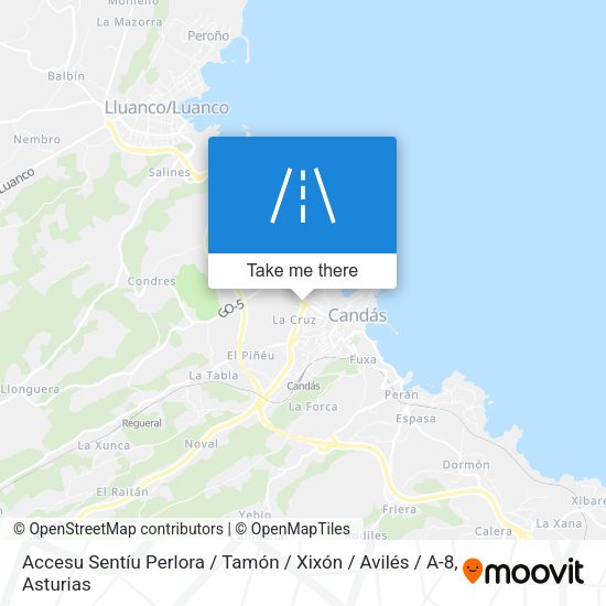 Accesu Sentíu Perlora / Tamón / Xixón / Avilés / A-8 map