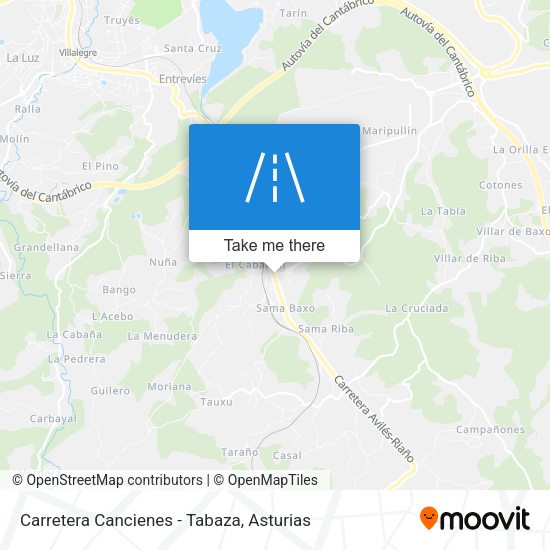 Carretera Cancienes - Tabaza map