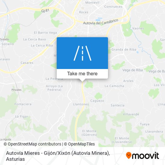 Autovía Mieres - Gijón / Xixón (Autovía Minera) map