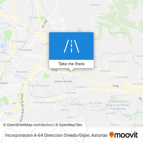 mapa Incorporacion A-64 Direccion Oviedo / Gijon