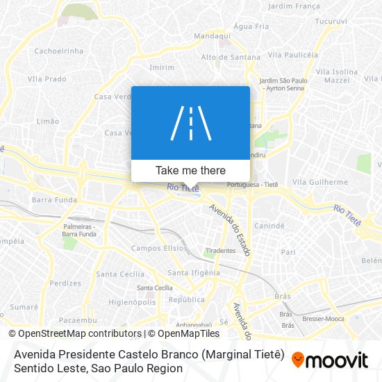 Avenida Presidente Castelo Branco (Marginal Tietê) Sentido Leste map